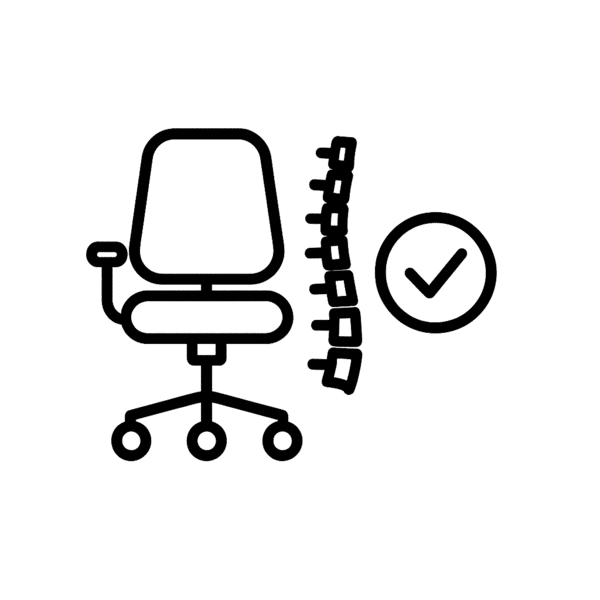 Icono de silla con respaldo y columna que representa soluciones ergonómicas en muebles para oficina moderna.